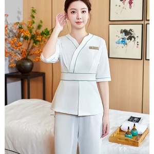 <span class=keywords><strong>Tunique</strong></span> de <span class=keywords><strong>travail</strong></span> respirante en polyester et élasthanne pour femme, avec logo personnalisé, idéale pour les salons de beauté, les spas et les techniciennes de massage thaïlandais, qualité supérieure. - Product Image 3