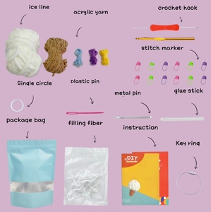 Haak Pop Materiaal Kit Voor Ijs-Vormige Sleutelhanger Materialen En Levert Schattige Dieren Handgemaakte Kit Breien Ambachtelijke Kit - Product Image 6