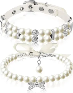 DoePet <span class=keywords><strong>Dog</strong></span> Cat Haustier halsband Großhandel Schmuck Pearl Pet Hunde halsband Cute Bow <span class=keywords><strong>Dog</strong></span> Katzen halsband für Teddy Pudel Bulldog Yorkshire - Product Image 1
