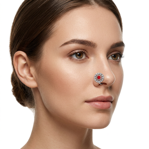Piercing de Nariz con Forma de Flor de Plata de Ley 925, Joyería Corporal de Coral, para Mujeres y Niñas, para Bodas - Product Image 2