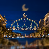 Guirlande lumineuse géante extérieure Ramadan pour éclairage de rue, cadre métallique robuste, LED personnalisée, double croissant, pour projet mosquée, IP65 CE