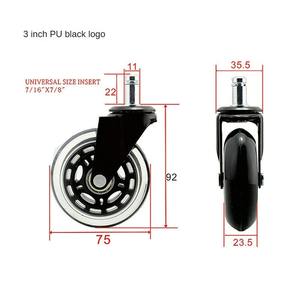 Leifengta 75mm Polyurethan-Lenkrollen 3 Zoll Bürostuhlrollen mit Lagerabdeckung PU-Rollenhersteller - Product Image 3
