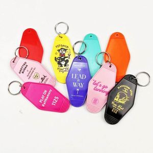 Wholesale Custom Gilding Letter Logo Plastic Key Chain Retro Vintage Motel Hotel Room Glitter Key Tags Colorful Design Keychain - Product Image 2