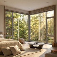 Fenêtre de balcon à double vitrage en verre trempé, fenêtre de villa, fenêtre à moustiquaire, fenêtre au sol, fenêtre à battant avec cadre en aluminium