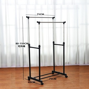 Double Bar Stainless Steel Adjustable Clothes <b>Drying</b> <b>Rack</b> Floor Standing Mobile Balcony Use Black Rectangle Shape - Product Image 3