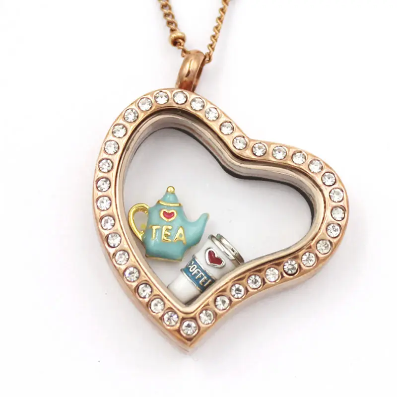 Fashion stainless steel Heart shaped jewelry memory living glass floating locket pendant