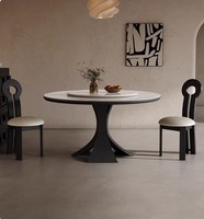 Mesa de Comedor Redonda de Pizarra de Estilo Moderno y Minimalista, Combinación de Mesa y Sillas de Madera de Mediados de Siglo con Plato Giratorio para Hogares Pequeños