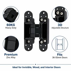 Charnière invisible robuste 3D réglable 130x28mm 60KG en alliage de zinc noir mat pour portes de villas et hôtels - Product Image 2