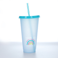 A-mazon 24OZ changement de couleur de température tasse à eau changement de couleur avec couvercle en plastique et paille