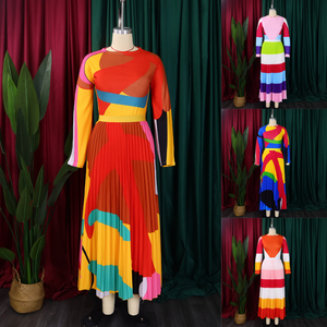 Ensemble deux pièces pour femmes D420, haut à manches longues à col rond, <span class=keywords><strong>jupe</strong></span> plissée à imprimé contrasté, ensemble <span class=keywords><strong>jupe</strong></span> deux pièces pour femmes - Product Image 3