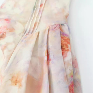 French Style Floral Print Halter Maxi Dress with Fitted Waist Pleated Skirt Chiffon A-Line Silhouette for Summer Vacation Wear - Product Image 3