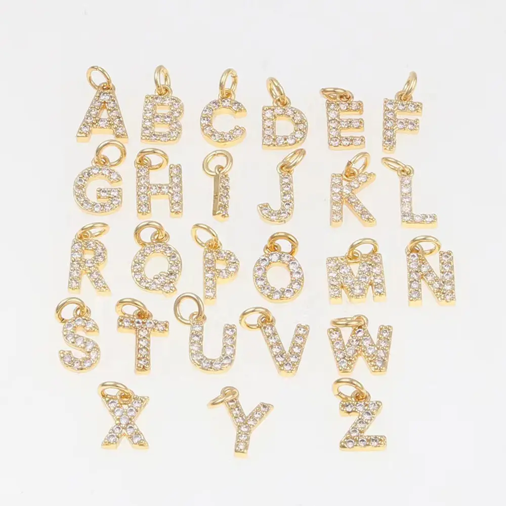 Venta caliente moda burbuja inglés letra circón colgante Diy Letras a juego plateado 18K oro DIY accesorios para collar