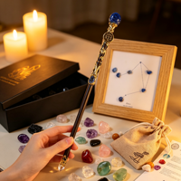 Ensemble de baguettes magiques en cristal des 12 signes du zodiaque, pierres naturelles polies, cadre d'affichage des constellations, coffret cadeau en cristal pour rituels spirituels et méditation