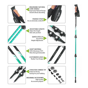 <strong>Antique</strong> Nordic Aluminum 7075 Telescoping Self Defense Hiking Trekking Poles <strong>Walking</strong> <strong>Sticks</strong> - Product Image 4