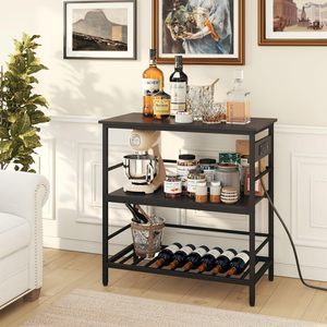 Étagère de cuisine noire SENYU pour micro-ondes avec un grand espace de rangement et des prises de courant intégrées. Comptoir large qui sert également de support à pain - Product Image 2