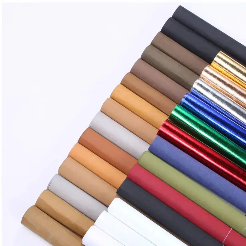 Tecido de papel Kraft lavável Vegan Faux Leather Personalizado Impermeável Em Relevo Lavável Jacron Palnt Craft Tex Paper Roll