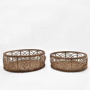 Rattan Tray Basket Round Bamboo Tray Woven Tabletop Rattan Storage Egg Fruit Tray For Kitchen Round Bamboo Luckywind Handmade Natural Rustic Decorative Basket 200set