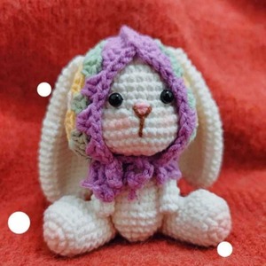 Pendentif Lapin au Crochet Fait Main en Gros d'Usine, Adorable Poupée Animale avec Longues Oreilles Tombantes et Queue en Pompon Fourrure, Cadeau d'Halloween pour Maman - Product Image 4