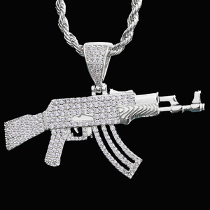 Collar con Colgante de Rifle AK47 Personalizado para Hombre, Chapado en Oro de 18K, Estilo Punk HIP HOP, Caja con Circonitas, Cuerda, Diseño Único y Personalizado - Product Image 3