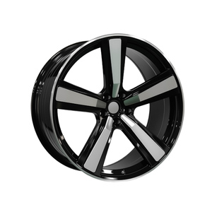 21" 5x112 Five <b>Spoke</b> Aluminium New Black Machined Face Passenger Car <b>Wheels</b> Set - Product Image 1
