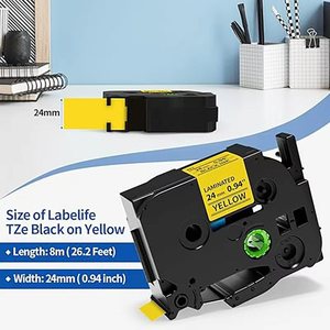 Cinta de Etiquetas Compatible con <span class=keywords><strong>Brother</strong></span> Tze-651 (24 mm, Negro sobre Amarillo) - Product Image 3