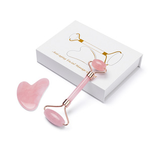 Best Price Rose Quartz Jade Roller Gua Sha Set Beauty Facial Massage Rose Jade Roller for Face with Box