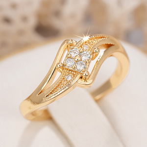 Moda fina geométrica diamante Zirconia anillo <span class=keywords><strong>de</strong></span> compromiso cobre Color preservación joyería - Product Image 2