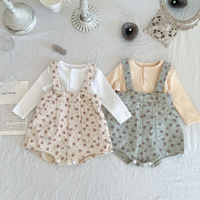 Ensembles de vêtements en jean pour bébé Angou printemps/automne, shorts en jean doux lavés en coton, ensemble barboteuse en jean à imprimé floral pour bébé