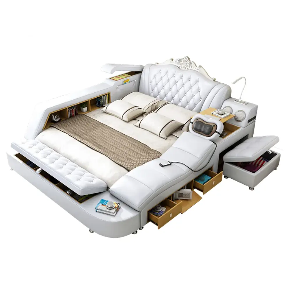 Современная многофункциональная Массажная кровать Tatami, мебель для спальни, роскошная кожаная умная кровать
