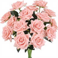 Bunga Buatan 4.33" Bunga Beludru dengan Batang Mawar Pink Palsu untuk Hari Valentine, Pernikahan, Buket Pengantin, Dekorasi Rumah