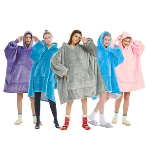 Wholesale <strong>Plus</strong> <strong>Size</strong> Casual Lazy Custom Wearable Sherpa Fleece <strong>Hoodie</strong> Blanket for Kids Adults Women Men - Product Image 1