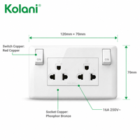 Prise murale double OEM standard thaïlandaise 120 Type 6 trous 16A 250V, panneau d'interrupteurs personnalisé pour projets hôteliers et résidentiels en Thaïlande