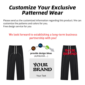 Men's 350GSM Fleece Wide Leg Pants 3-needle 5-thread Cover Stitch Design Casual <b>Drawstring</b> Contrast Color <b>Trousers</b> - Product Image 4