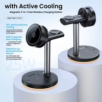 Support de chargeur de téléphone sans fil 3 en 1 avec ventilateur de refroidissement actif TEC, station de charge rapide 25W, chargeur sans fil magnétique