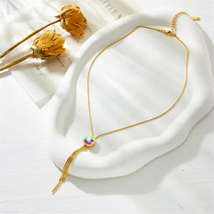 时尚无光泽金色水晶长流苏项链女批发N2309102 - Product Image 5