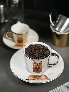 Taza de café de cerámica con espejo y platillo, taza reflectante de animales de estilo nórdico para café Espresso, regalo de capuchino, 230ml, 7,8 onzas