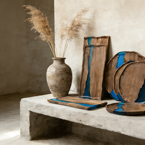 Nouveau grand plateau de rangement décoratif multifonctionnel en bois d'acacia et résine époxy <span class=keywords><strong>pour</strong></span> charcuterie et fromages personnalisés - Product Image 4