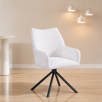 Fauteuil moderne à dossier haut en tissu blanc rembourré avec pieds en métal noir robustes, base pivotante à 360 degrés pour une utilisation dans le salon