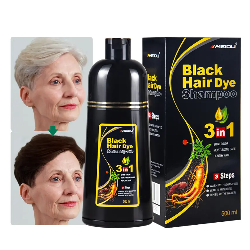 oem Arrival Organic Non Allergic Fast Cover Anti Grey Color Dark Brown 3 in 1 Black hair dye shampoo