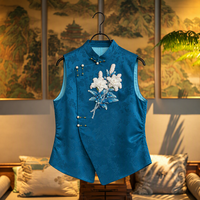 Gilet de luxe en soie Gambiered du Guangdong, broderie française artisanale, sans manches, pour femme, style vintage, veste superposée en soie orientale