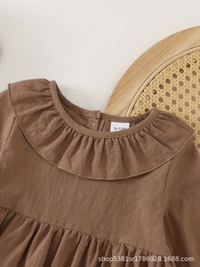 Vestido Casual de Otoño para Bebés y Niñas Pequeñas, Diseño Sólido con Encaje, Corte en A, Largo hasta la Rodilla - Product Image 5