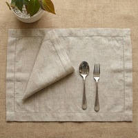 Ensemble de sets de table et de serviettes en lin blanc à points de croix - Sets de table en lin naturel pour la salle à manger 20 x 20 pouces