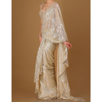 Blouse en Georgette Entièrement Brodée SJ, Sarees Bollywood à Paillettes, Saree en Tulle Brodé à Paillettes, Saree à Paillettes