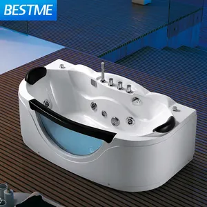 Trendy design tempered glass Double person pillow bath tub 1600mm luxurious acrylic soaking freestanding bathroom spa bathtubs
