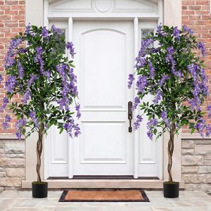 Lot de 2 arbres artificiels de glycine de 1,80 m, plantes artificielles à fleurs violettes <span class=keywords><strong>en</strong></span> pot de pépinière pour la décoration intérieure, du bureau, de la véranda et du salon - Product Image 2