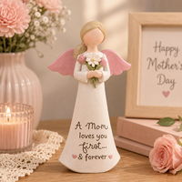 Offre Spéciale – Figurine Ange Mère en Résine ODM, Ailes Roses Peintes à la Main, Tenant une Fleur – Décoration d'Intérieur Inspirante et Cadeau de Bénédiction pour les Fêtes