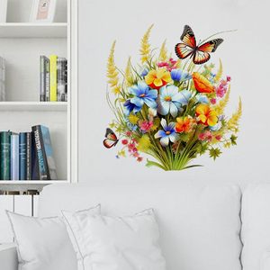 Autocollants de toilettes, décoration murale de salle de bain, fleurs, plantes vertes, papillons, autocollants muraux en vinyle, autocollants muraux à coller et à décoller - Product Image 3