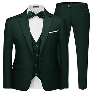 Traje de esmoquin de 3 piezas para hombre, estilo británico, verde oscuro, con chaleco y pantalón de botonadura sencilla, atuendo formal para bodas y negocios, antiarrugas, corte ajustado. - Product Image 1