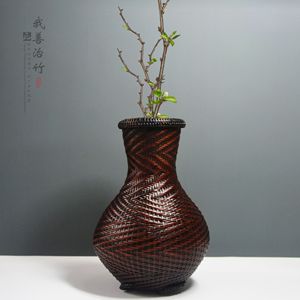 Bamboo Woven Flower Vase Round Handmade Rustic Decor Office Space - Product Image 5