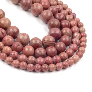 Wholesale High Quality Natural Stone Rose Wood Stripe Pattern jasper Loose Round Beads For Jewelry Making